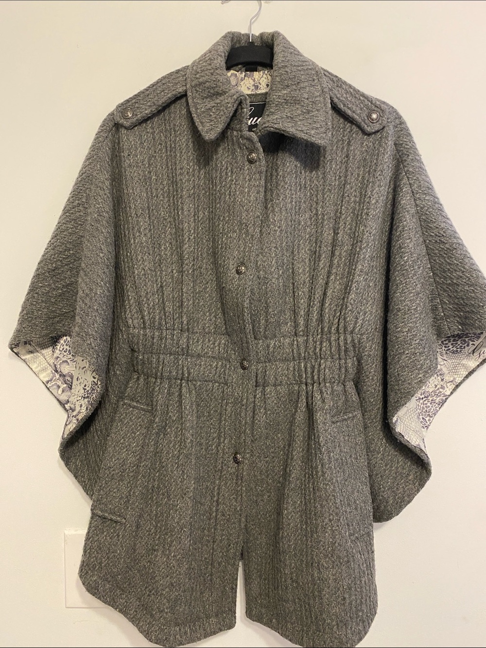 Guess Gray Women's Wool-Blend Cape Coat - Brand: minimal wear.  No fabric tag